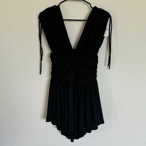 Kiki Riki  Black Sleeveless Ruched Plunge V-neck Mini Dress Women's  Size M